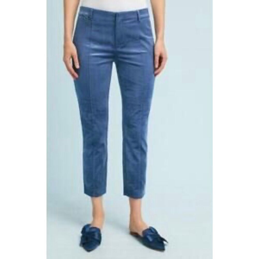 Anthropologie The Essential Slim Ankle Blue Velvet Velour Trousers Size 00